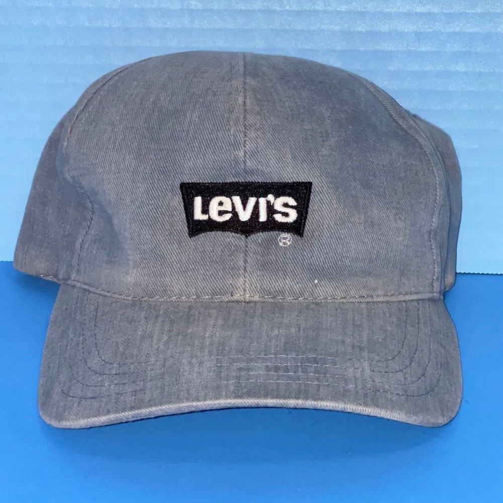 Levi Strauss & Co Light Blue Denim Color Snapback Hat Levis Black Batwing Logo